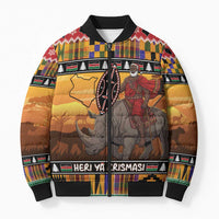 Kenya Safari Christmas Bomber Puffer Jacket Black Santa Riding Rhinoceros - Heri ya Krismasi - Wonder Print Shop