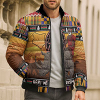 Kenya Safari Christmas Bomber Puffer Jacket Black Santa Riding Rhinoceros - Heri ya Krismasi - Wonder Print Shop