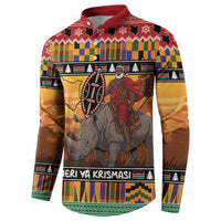 Kenya Safari Christmas Button Sweatshirt Black Santa Riding Rhinoceros - Heri ya Krismasi - Wonder Print Shop