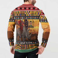 Kenya Safari Christmas Button Sweatshirt Black Santa Riding Rhinoceros - Heri ya Krismasi - Wonder Print Shop