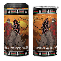 Kenya Safari Christmas 4 in 1 Can Cooler Tumbler Black Santa Riding Rhinoceros - Heri ya Krismasi - Wonder Print Shop