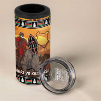 Kenya Safari Christmas 4 in 1 Can Cooler Tumbler Black Santa Riding Rhinoceros - Heri ya Krismasi - Wonder Print Shop
