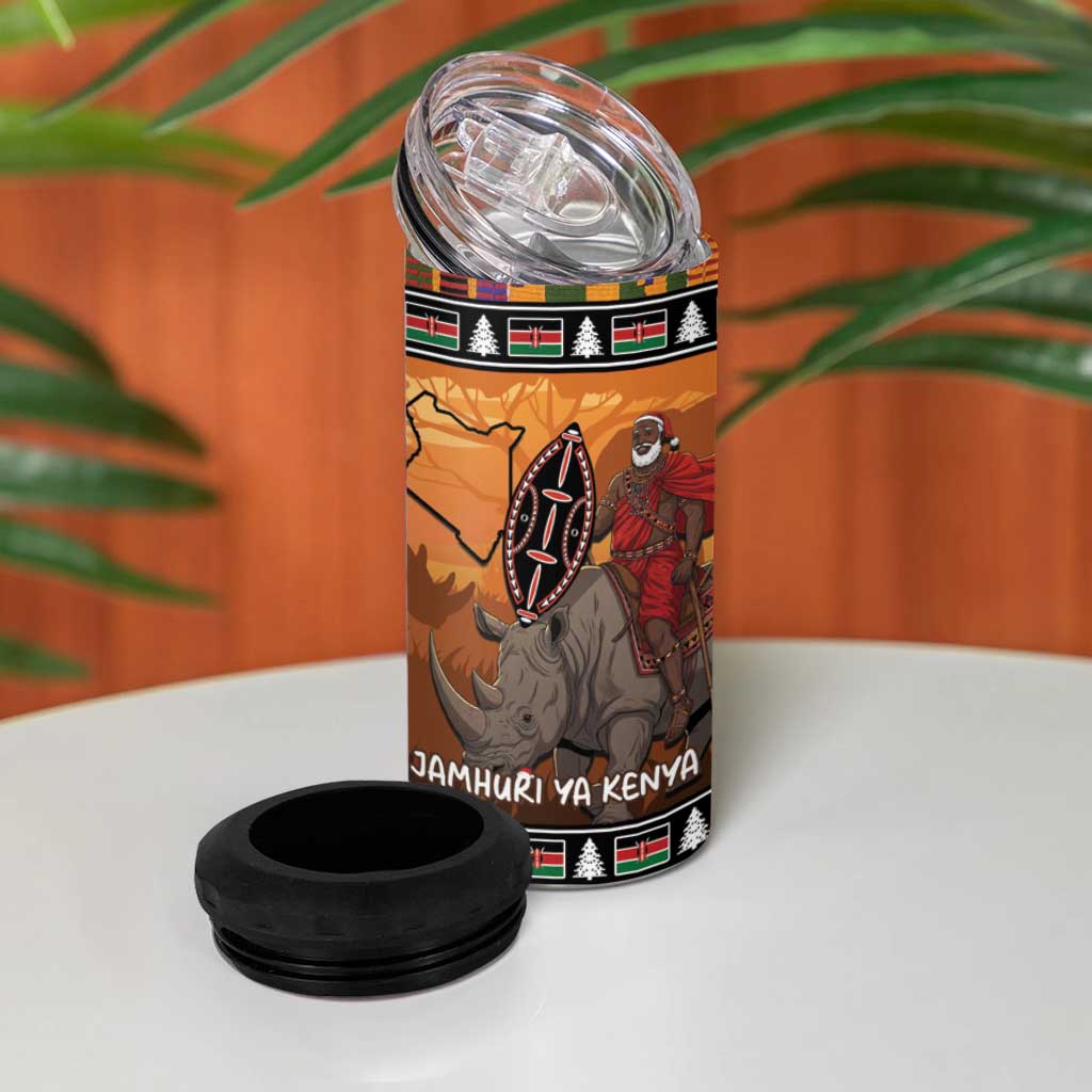 Kenya Safari Christmas 4 in 1 Can Cooler Tumbler Black Santa Riding Rhinoceros - Heri ya Krismasi - Wonder Print Shop