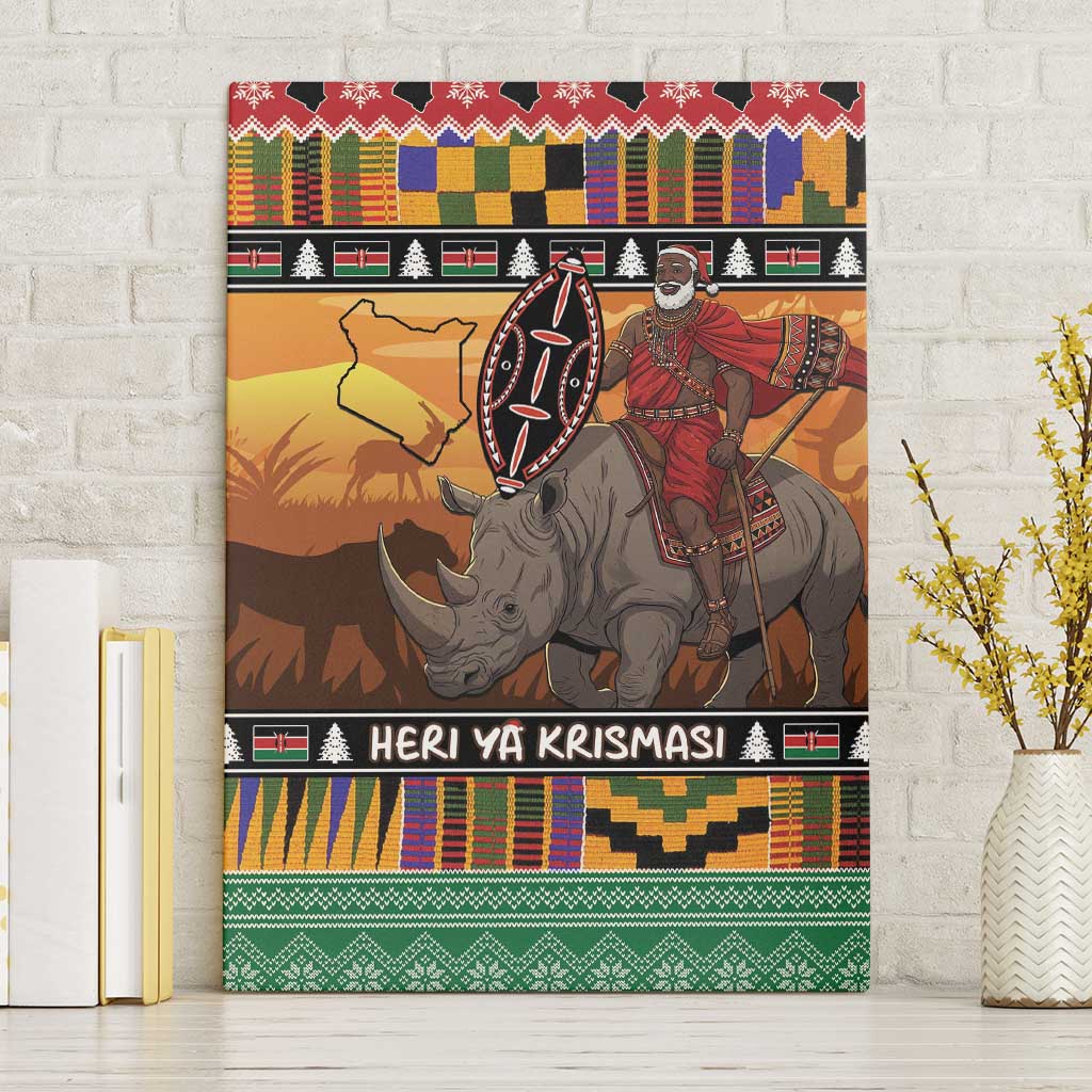 Kenya Safari Christmas Canvas Wall Art Black Santa Riding Rhinoceros - Heri ya Krismasi - Wonder Print Shop