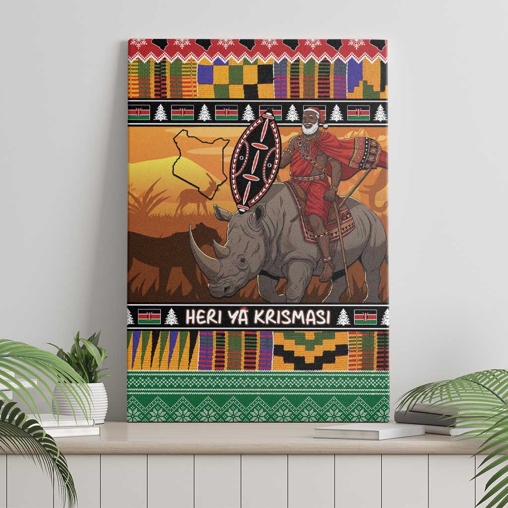 Kenya Safari Christmas Canvas Wall Art Black Santa Riding Rhinoceros - Heri ya Krismasi - Wonder Print Shop