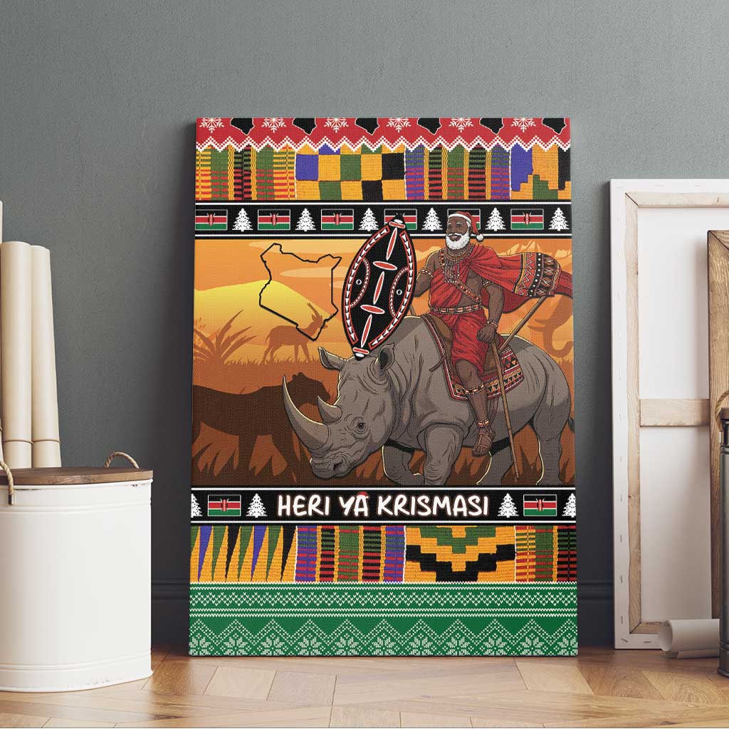 Kenya Safari Christmas Canvas Wall Art Black Santa Riding Rhinoceros - Heri ya Krismasi - Wonder Print Shop