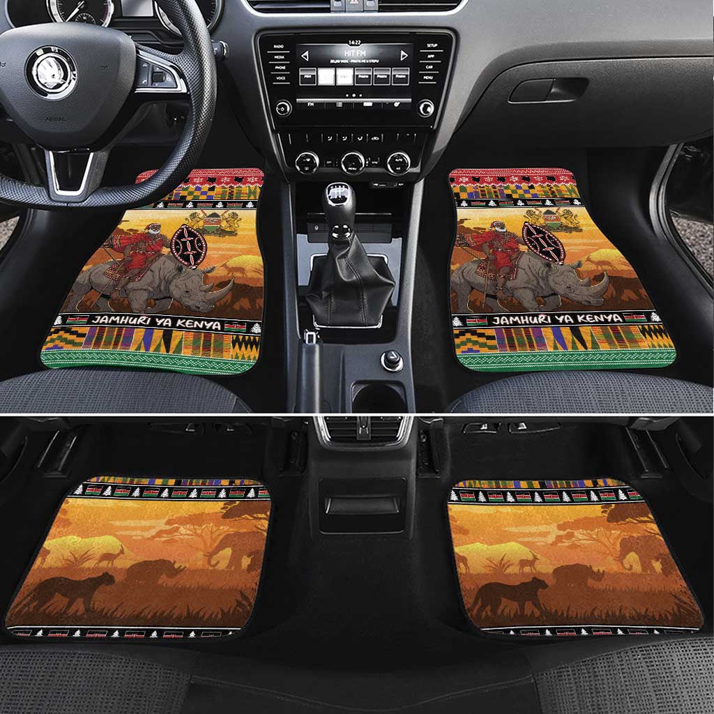 Kenya Safari Christmas Car Mats Black Santa Riding Rhinoceros - Heri ya Krismasi - Wonder Print Shop