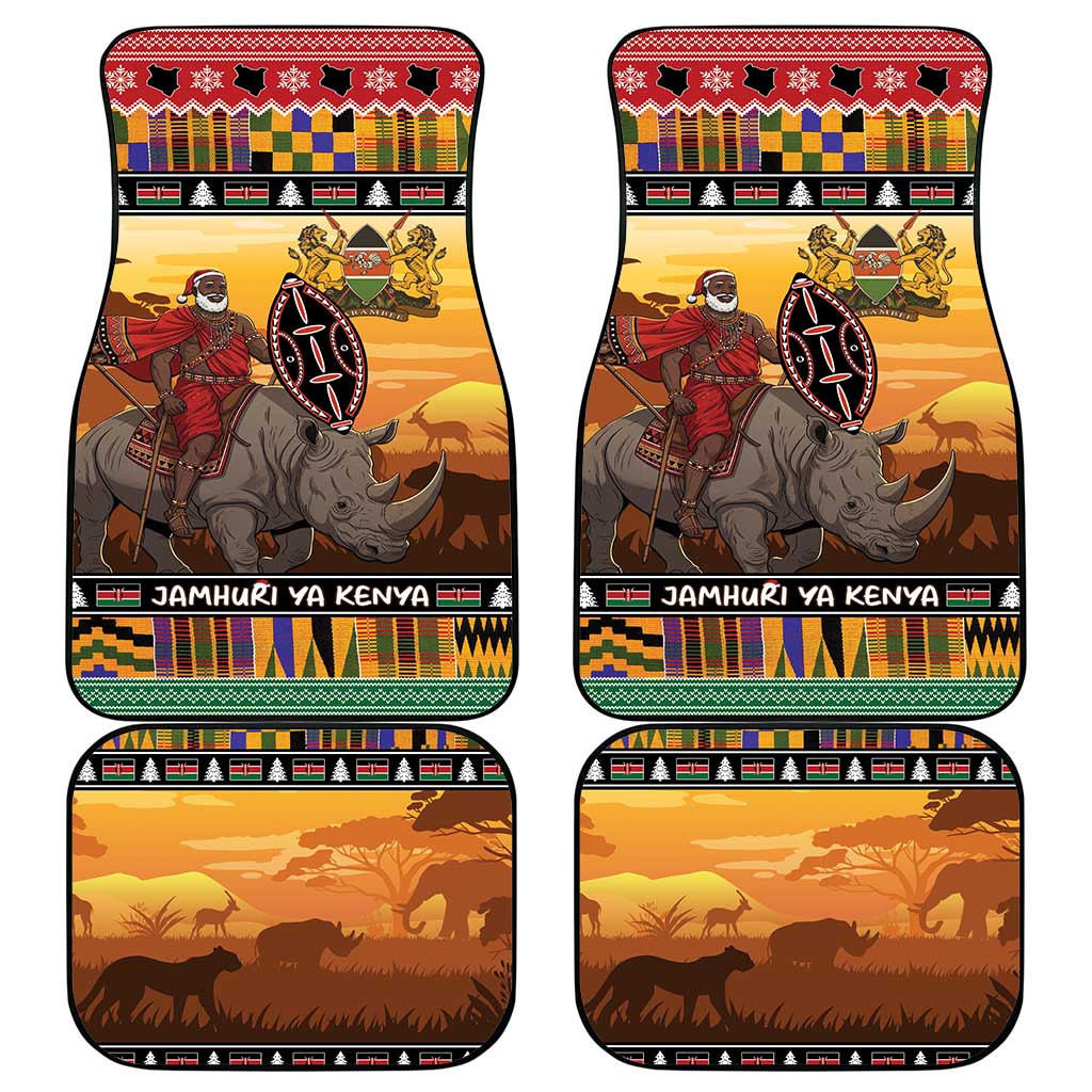 Kenya Safari Christmas Car Mats Black Santa Riding Rhinoceros - Heri ya Krismasi - Wonder Print Shop