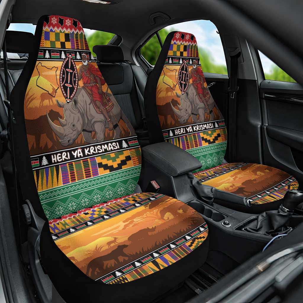 Kenya Safari Christmas Car Seat Cover Black Santa Riding Rhinoceros - Heri ya Krismasi - Wonder Print Shop