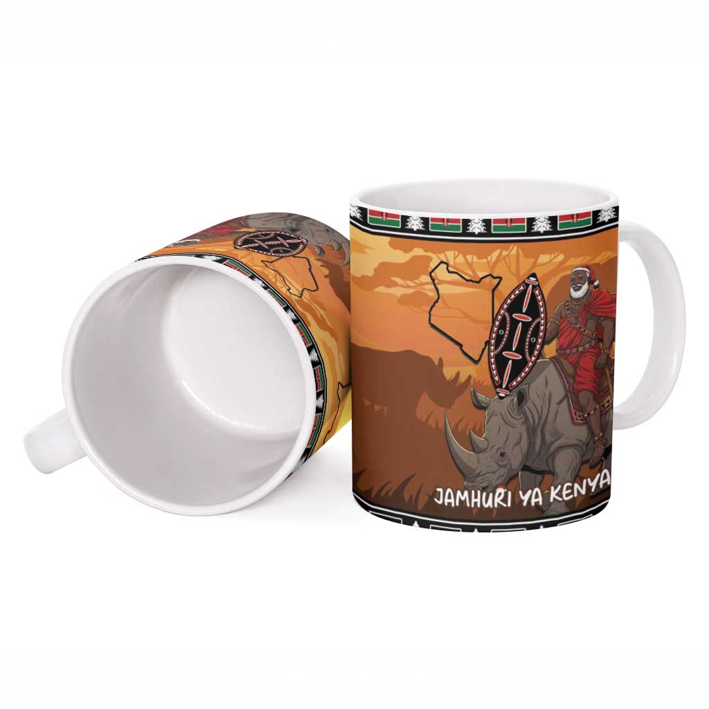 Kenya Safari Christmas Ceramic Mug Black Santa Riding Rhinoceros - Heri ya Krismasi - Wonder Print Shop