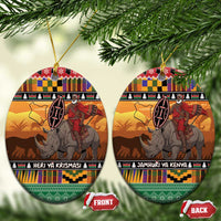 Kenya Safari Christmas Ceramic Ornament Black Santa Riding Rhinoceros - Heri ya Krismasi - Wonder Print Shop