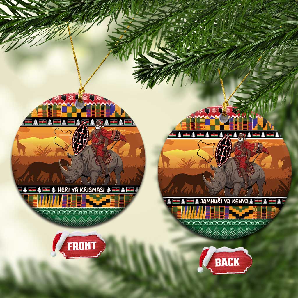 Kenya Safari Christmas Ceramic Ornament Black Santa Riding Rhinoceros - Heri ya Krismasi - Wonder Print Shop