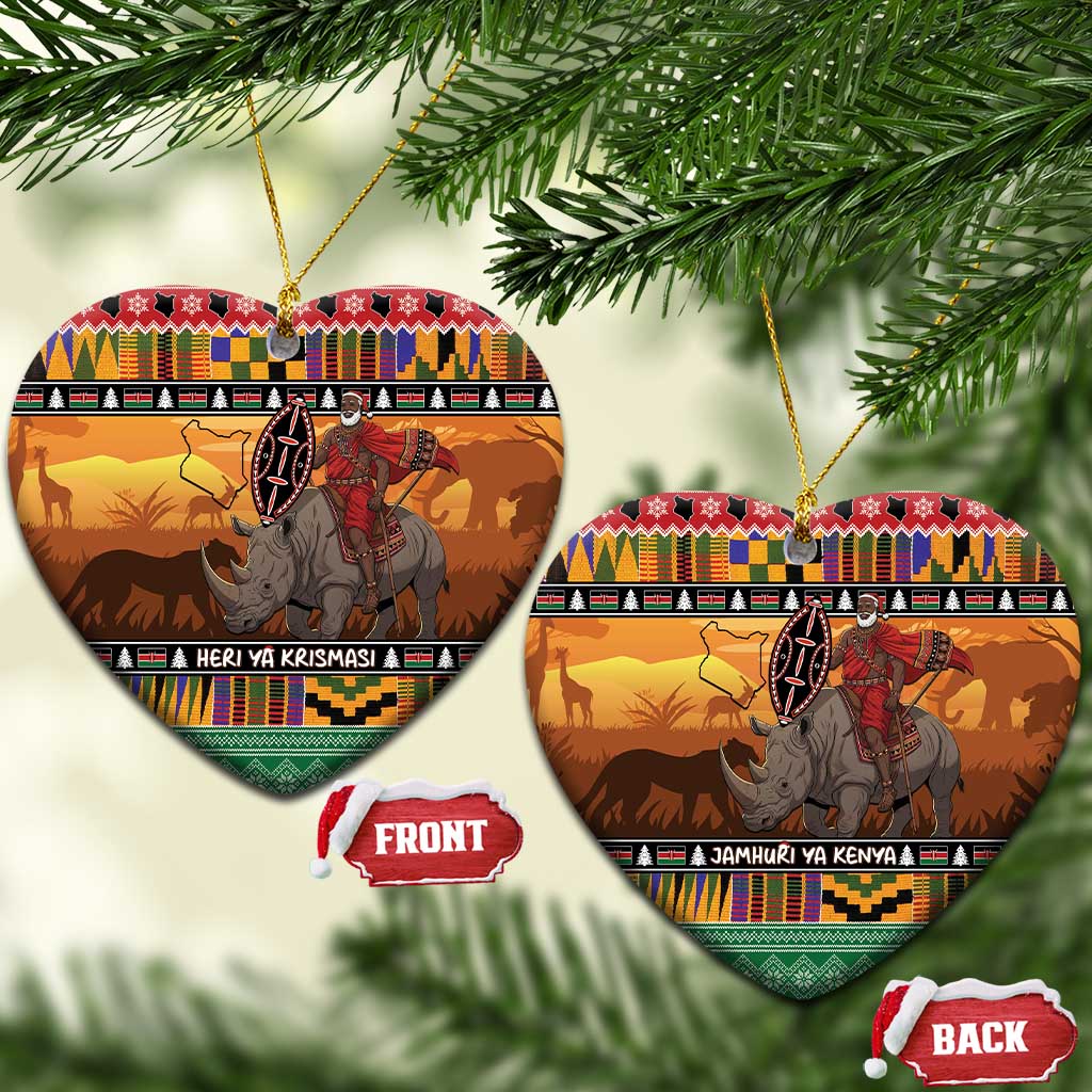 Kenya Safari Christmas Ceramic Ornament Black Santa Riding Rhinoceros - Heri ya Krismasi - Wonder Print Shop