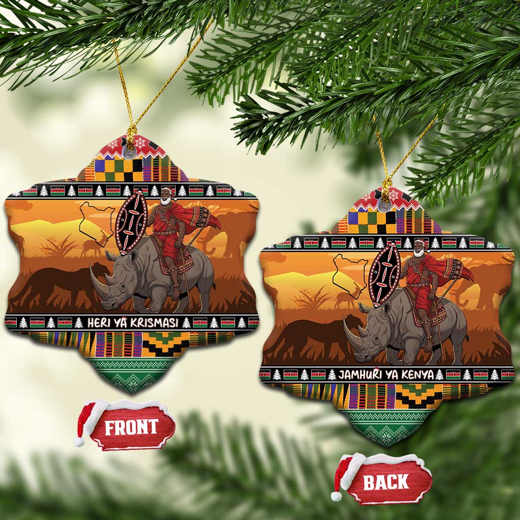 Kenya Safari Christmas Ceramic Ornament Black Santa Riding Rhinoceros - Heri ya Krismasi - Wonder Print Shop
