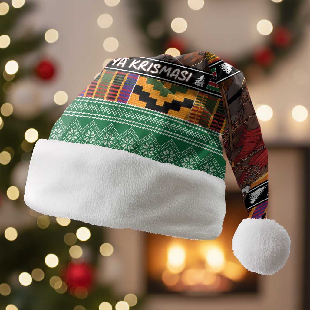Kenya Safari Christmas Santa Hat Black Santa Riding Rhinoceros - Heri ya Krismasi - Wonder Print Shop