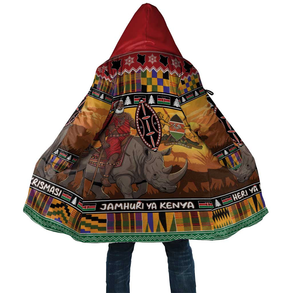Kenya Safari Christmas Cloak Black Santa Riding Rhinoceros - Heri ya Krismasi - Wonder Print Shop