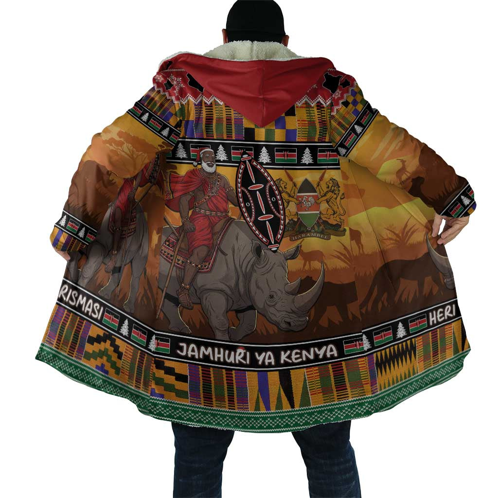 Kenya Safari Christmas Cloak Black Santa Riding Rhinoceros - Heri ya Krismasi - Wonder Print Shop