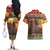 Kenya Safari Christmas Couples Matching Off The Shoulder Long Sleeve Dress and Hawaiian Shirt Black Santa Riding Rhinoceros - Heri ya Krismasi - Wonder Print Shop