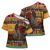 Kenya Safari Christmas Cross Shoulder Shirt Black Santa Riding Rhinoceros - Heri ya Krismasi - Wonder Print Shop