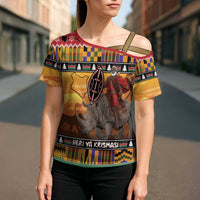 Kenya Safari Christmas Cross Shoulder Shirt Black Santa Riding Rhinoceros - Heri ya Krismasi - Wonder Print Shop