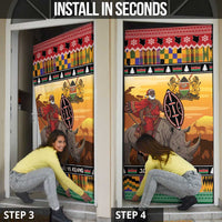 Kenya Safari Christmas Door Cover Black Santa Riding Rhinoceros - Heri ya Krismasi - Wonder Print Shop