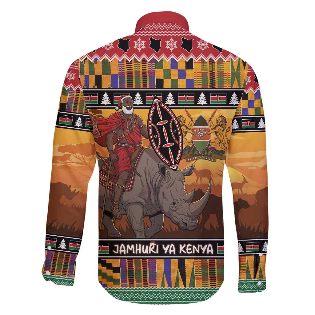 Kenya Safari Christmas Family Matching Long Sleeve Bodycon Dress and Hawaiian Shirt Black Santa Riding Rhinoceros - Heri ya Krismasi - Wonder Print Shop