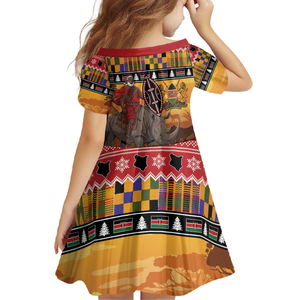 Kenya Safari Christmas Family Matching Mermaid Dress and Hawaiian Shirt Black Santa Riding Rhinoceros - Heri ya Krismasi - Wonder Print Shop