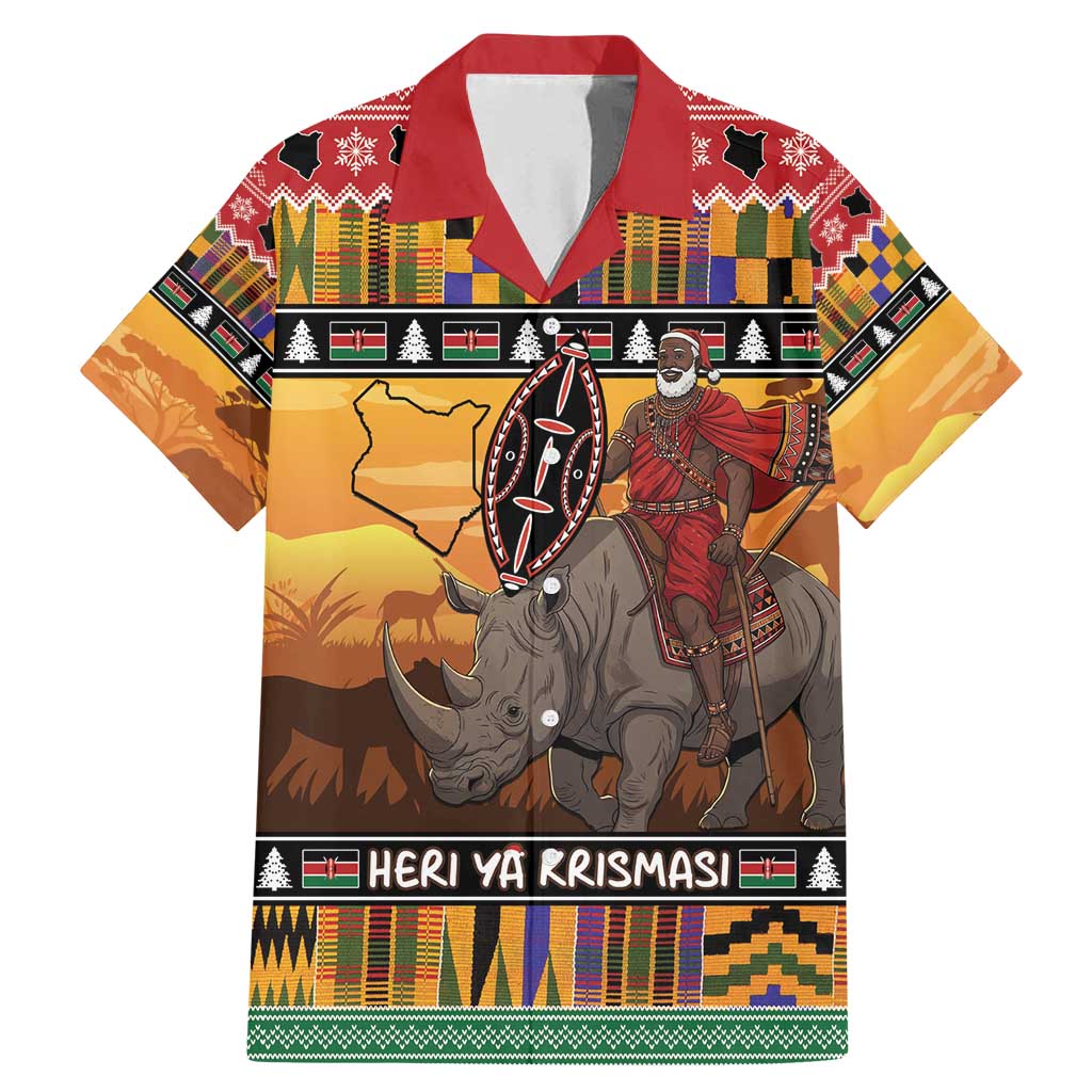 Kenya Safari Christmas Family Matching Mermaid Dress and Hawaiian Shirt Black Santa Riding Rhinoceros - Heri ya Krismasi - Wonder Print Shop