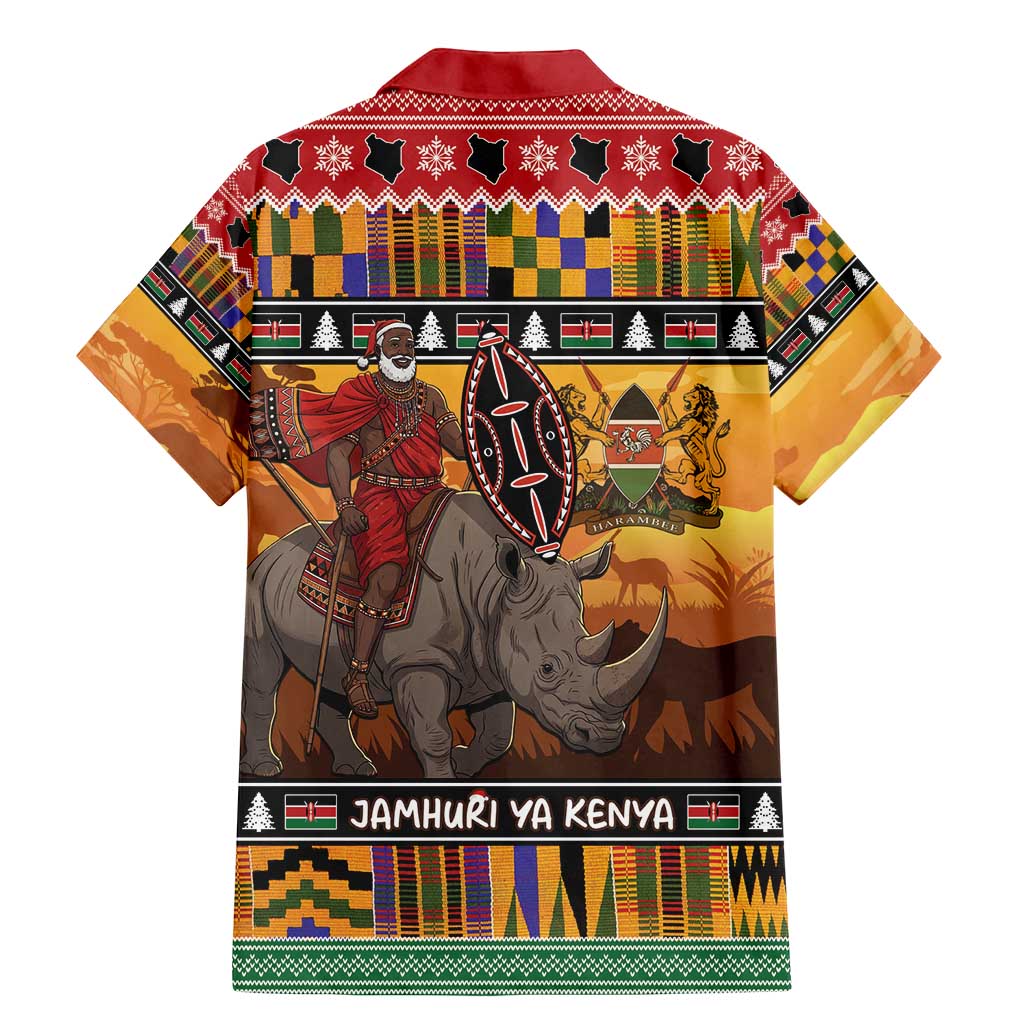 Kenya Safari Christmas Family Matching Mermaid Dress and Hawaiian Shirt Black Santa Riding Rhinoceros - Heri ya Krismasi - Wonder Print Shop