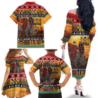 Kenya Safari Christmas Family Matching Off The Shoulder Long Sleeve Dress and Hawaiian Shirt Black Santa Riding Rhinoceros - Heri ya Krismasi - Wonder Print Shop