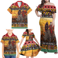Kenya Safari Christmas Family Matching Off Shoulder Maxi Dress and Hawaiian Shirt Black Santa Riding Rhinoceros - Heri ya Krismasi - Wonder Print Shop