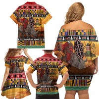 Kenya Safari Christmas Family Matching Off Shoulder Short Dress and Hawaiian Shirt Black Santa Riding Rhinoceros - Heri ya Krismasi - Wonder Print Shop