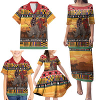 Kenya Safari Christmas Family Matching Puletasi and Hawaiian Shirt Black Santa Riding Rhinoceros - Heri ya Krismasi - Wonder Print Shop