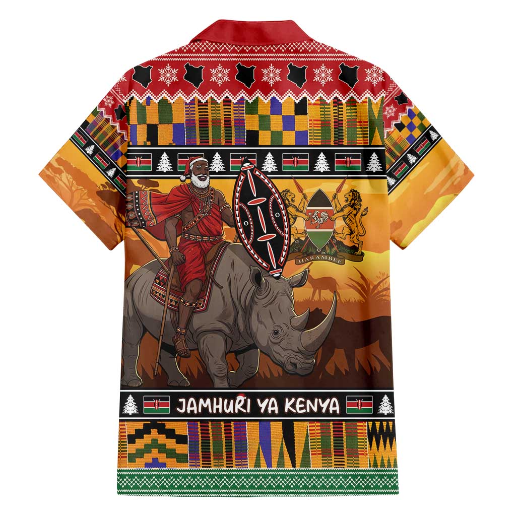 Kenya Safari Christmas Family Matching Puletasi and Hawaiian Shirt Black Santa Riding Rhinoceros - Heri ya Krismasi - Wonder Print Shop