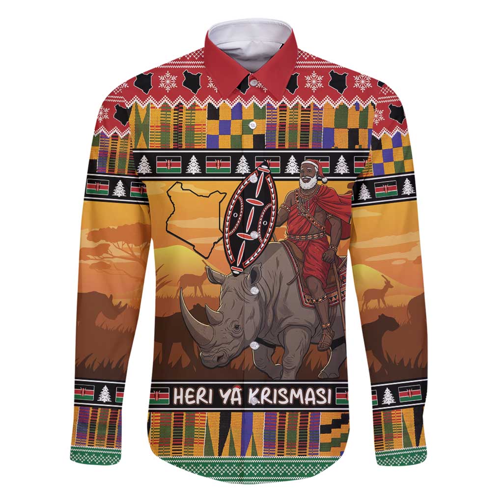 Kenya Safari Christmas Family Matching Puletasi and Hawaiian Shirt Black Santa Riding Rhinoceros - Heri ya Krismasi - Wonder Print Shop