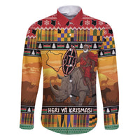 Kenya Safari Christmas Family Matching Puletasi and Hawaiian Shirt Black Santa Riding Rhinoceros - Heri ya Krismasi - Wonder Print Shop