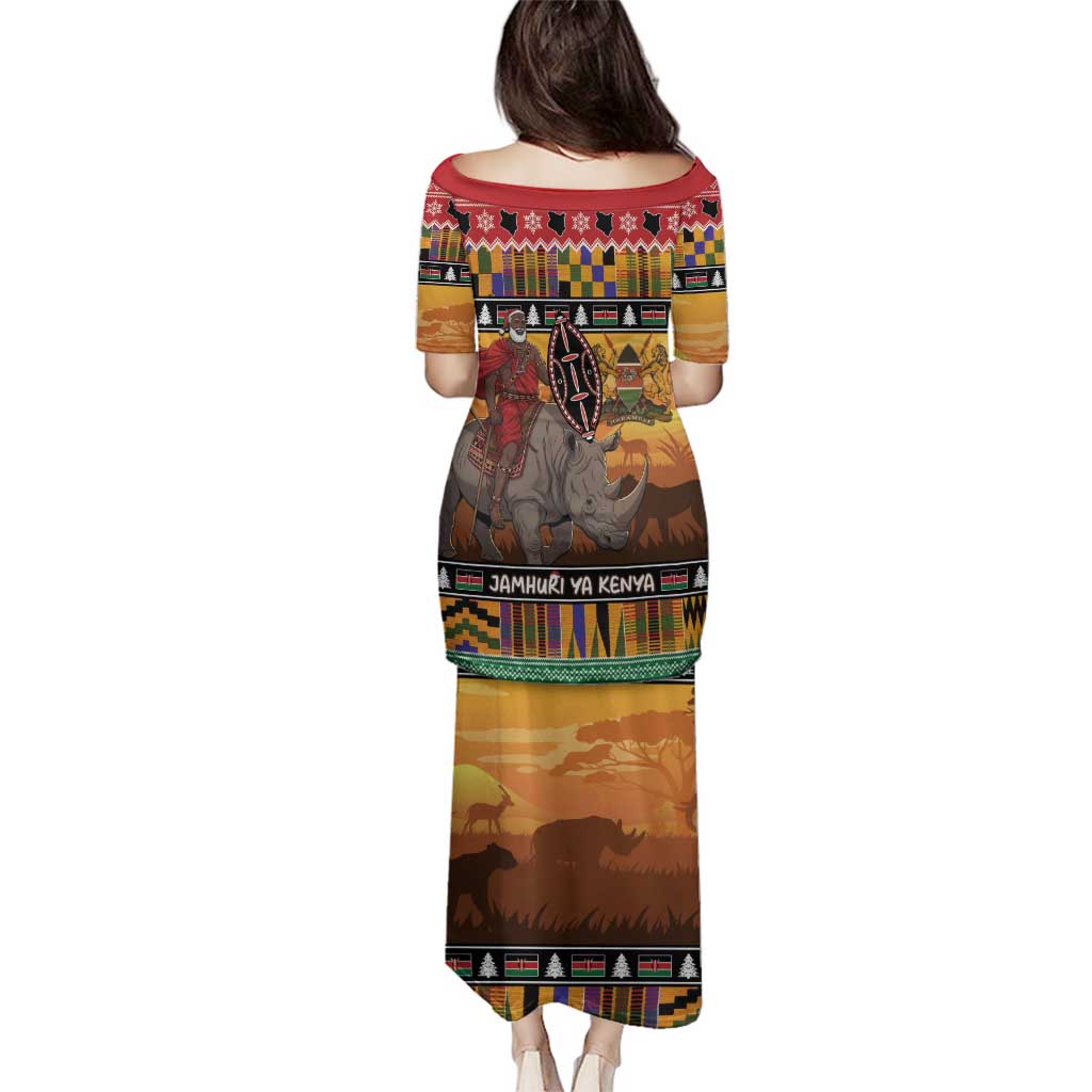 Kenya Safari Christmas Family Matching Puletasi and Hawaiian Shirt Black Santa Riding Rhinoceros - Heri ya Krismasi - Wonder Print Shop