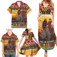 Kenya Safari Christmas Family Matching Summer Maxi Dress and Hawaiian Shirt Black Santa Riding Rhinoceros - Heri ya Krismasi - Wonder Print Shop