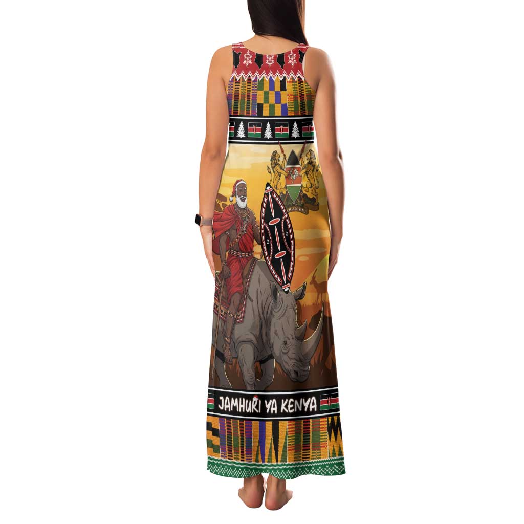 Kenya Safari Christmas Family Matching Tank Maxi Dress and Hawaiian Shirt Black Santa Riding Rhinoceros - Heri ya Krismasi - Wonder Print Shop