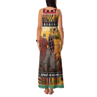 Kenya Safari Christmas Family Matching Tank Maxi Dress and Hawaiian Shirt Black Santa Riding Rhinoceros - Heri ya Krismasi - Wonder Print Shop