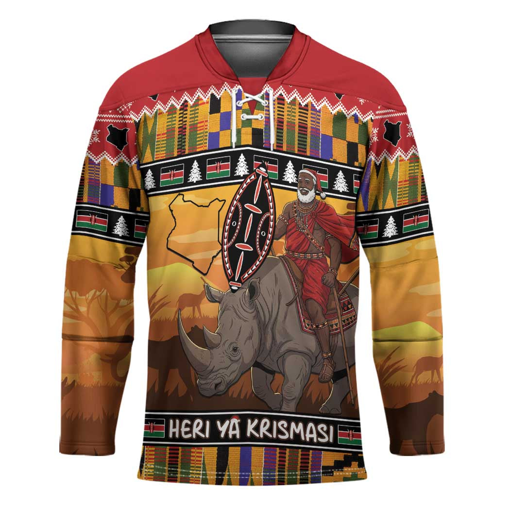 Kenya Safari Christmas Hockey Jersey Black Santa Riding Rhinoceros - Heri ya Krismasi - Wonder Print Shop