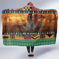 Kenya Safari Christmas Hooded Blanket Black Santa Riding Rhinoceros - Heri ya Krismasi - Wonder Print Shop