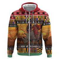 Kenya Safari Christmas Hoodie Black Santa Riding Rhinoceros - Heri ya Krismasi - Wonder Print Shop