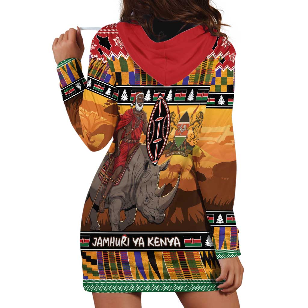 Kenya Safari Christmas Hoodie Dress Black Santa Riding Rhinoceros - Heri ya Krismasi - Wonder Print Shop