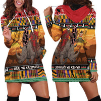 Kenya Safari Christmas Hoodie Dress Black Santa Riding Rhinoceros - Heri ya Krismasi - Wonder Print Shop