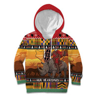 Kenya Safari Christmas Kid Hoodie Black Santa Riding Rhinoceros - Heri ya Krismasi - Wonder Print Shop