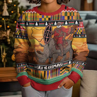 Kenya Safari Christmas Kid Ugly Christmas Sweater Black Santa Riding Rhinoceros - Heri ya Krismasi - Wonder Print Shop