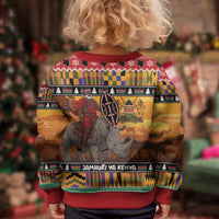 Kenya Safari Christmas Kid Ugly Christmas Sweater Black Santa Riding Rhinoceros - Heri ya Krismasi - Wonder Print Shop