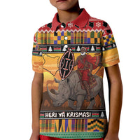 Kenya Safari Christmas Kid Polo Shirt Black Santa Riding Rhinoceros - Heri ya Krismasi - Wonder Print Shop