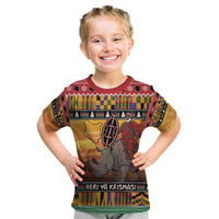 Kenya Safari Christmas Kid T Shirt Black Santa Riding Rhinoceros - Heri ya Krismasi - Wonder Print Shop